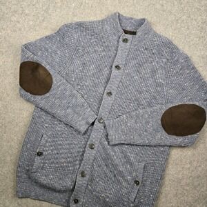 Joseph Abboud Cardigan Sweater Mens Large Blue Wool Blend Elbow Patches Preppy